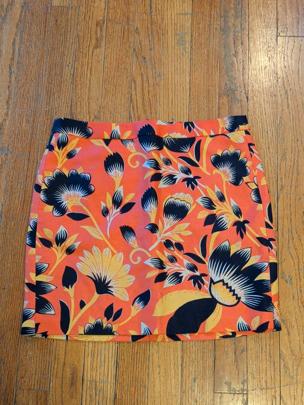 J. Crew Coral Mini Skirt with Navy & Yellow Floral Print